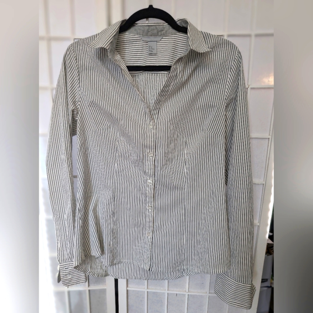 H&M Striped Button Down Business Blouse sz 12